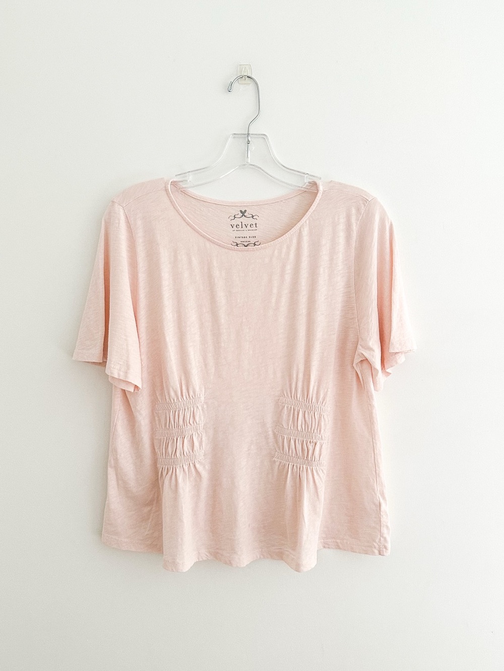 Velvet by Graham & Spencer Pink Cotton Slub T-Shirt Shirred Peplum Tee Size M